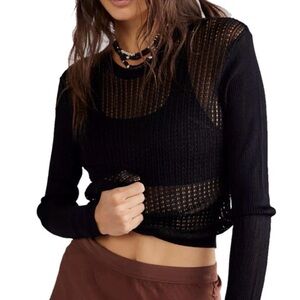 Free People H20 crew pullover black top shirt size Extra Large